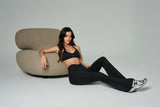 'Angelina Flare' High Waist Leggings with Ruched Waistband | Black