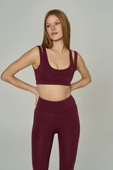 '2much' Double Layer Sports Bra | Burgundy