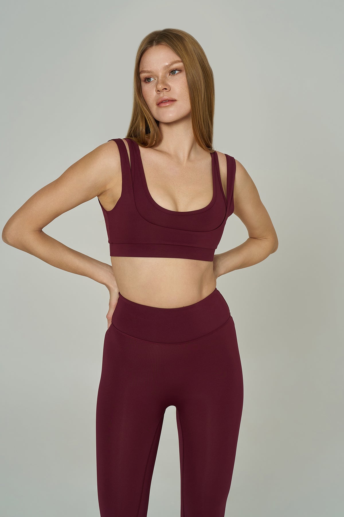 '2much' Double Layer Sports Bra | Burgundy