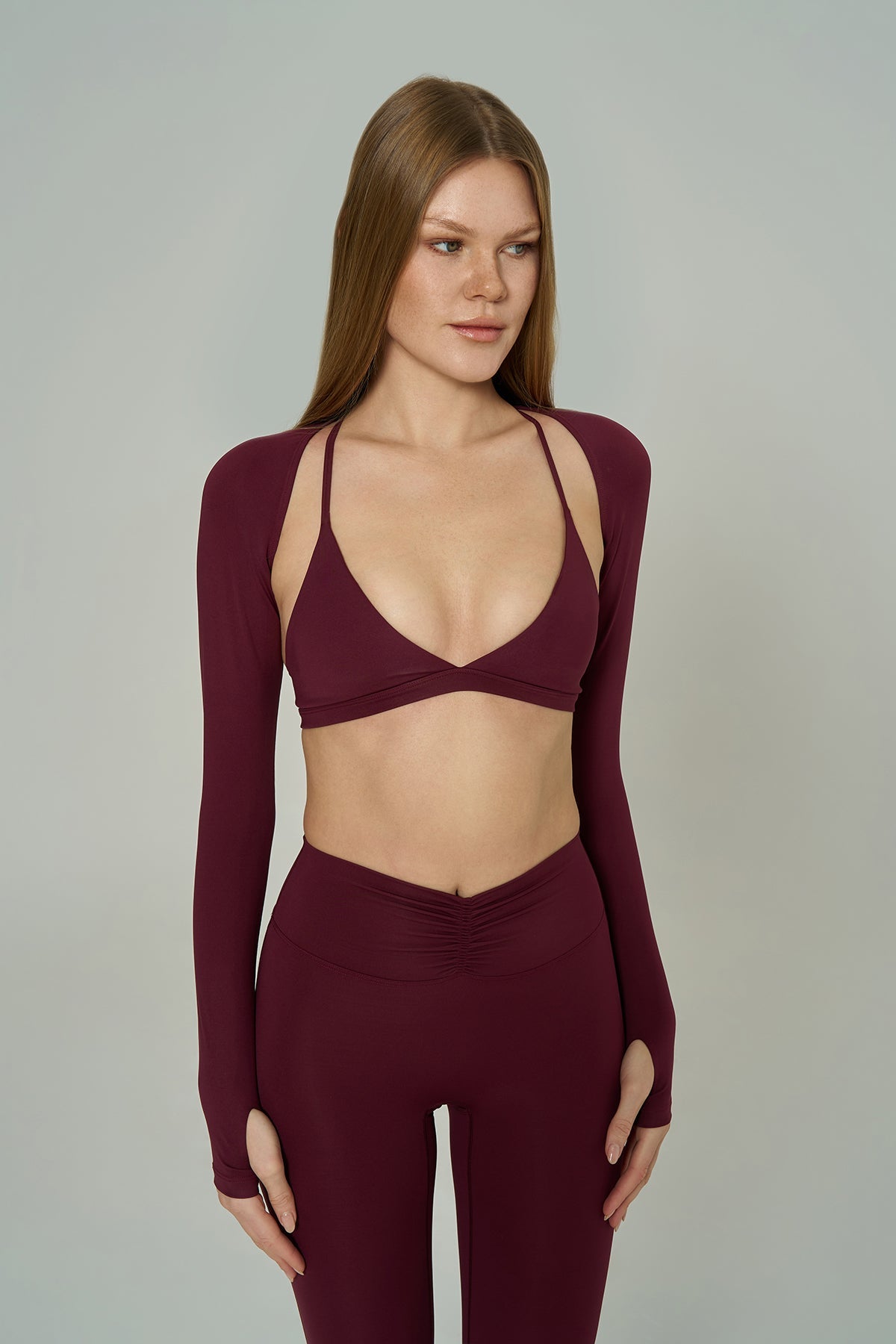 'Micro' V Neck Sports Bra | Burgundy