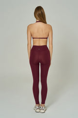 'Angelina Classic' High Waist Leggings with Ruched Waistband | Burgundy