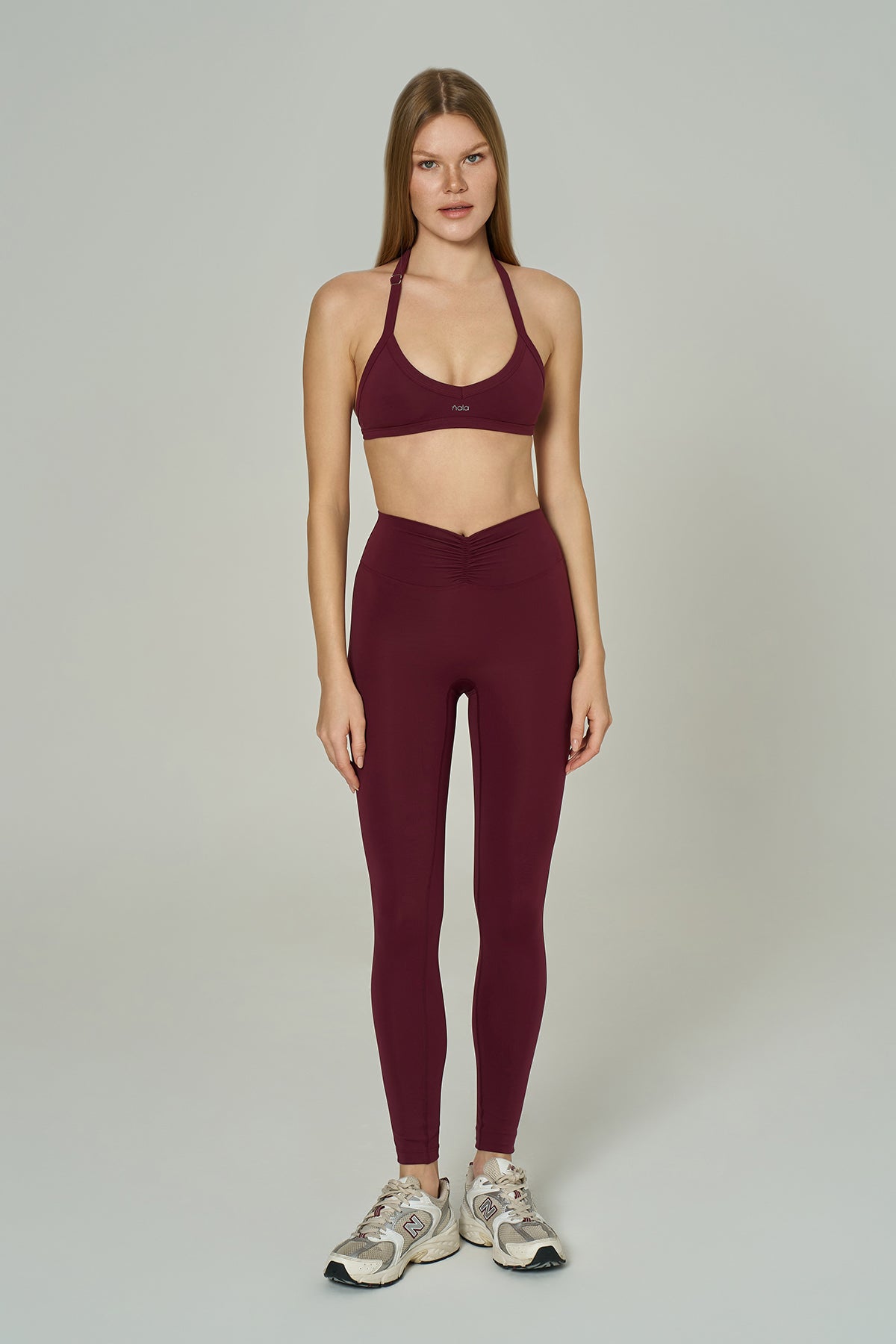 'Angelina Classic' High Waist Leggings with Ruched Waistband | Burgundy