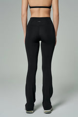 'Angelina Flare' High Waist Leggings with Ruched Waistband | Black