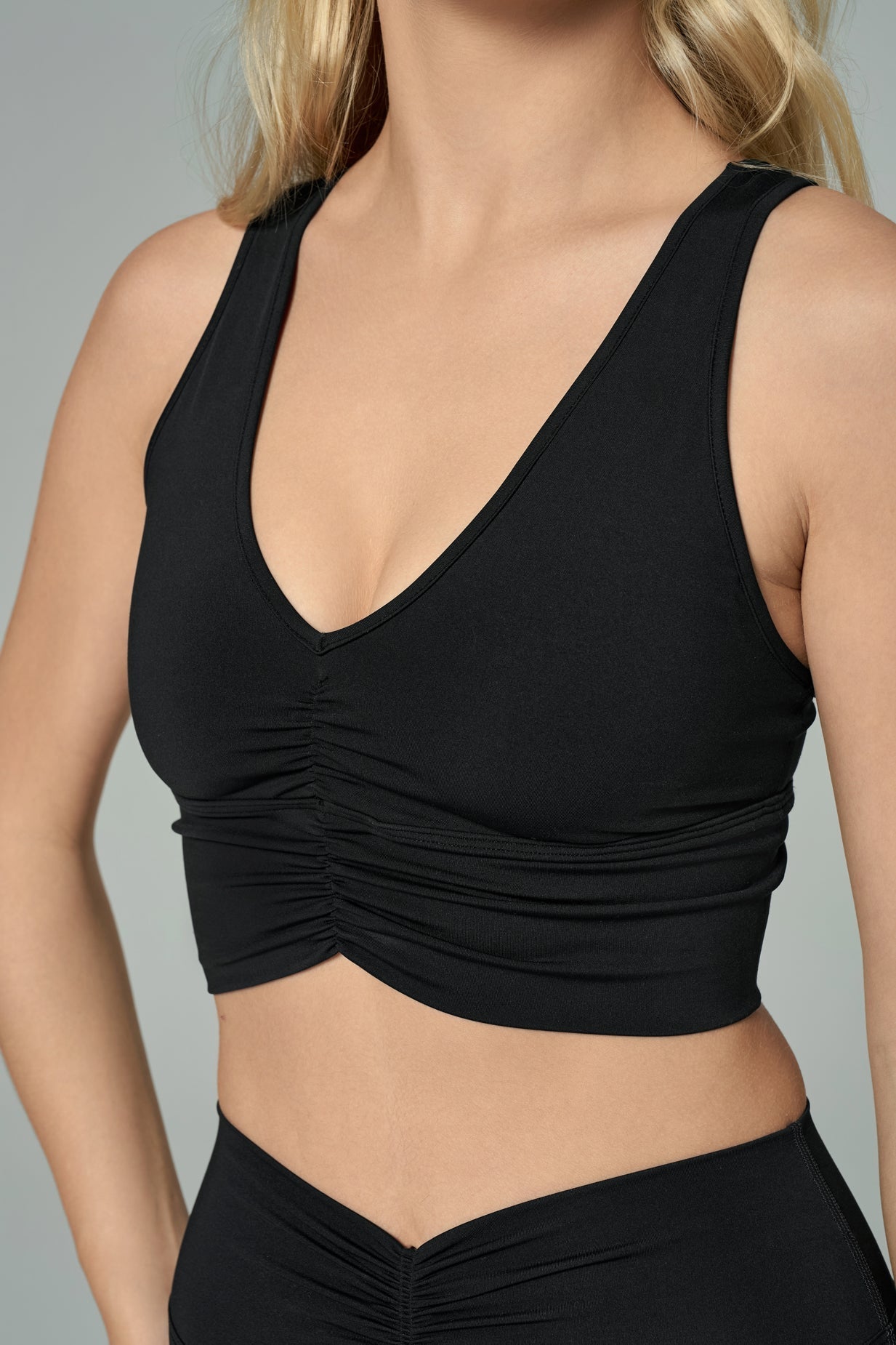 'Monica' Ruched Sports Bra | Black
