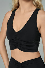 'Monica' Ruched Sports Bra | Black