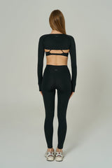 'Angelina Classic' High Waist Leggings with Ruched Waistband | Black
