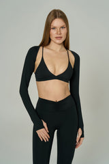 'Micro' V Neck Sports Bra | Black