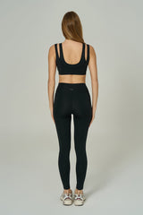 'Angelina Classic' High Waist Leggings with Ruched Waistband | Black