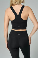 'Monica' Ruched Sports Bra | Black