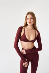 'Micro' V Neck Sports Bra | Burgundy
