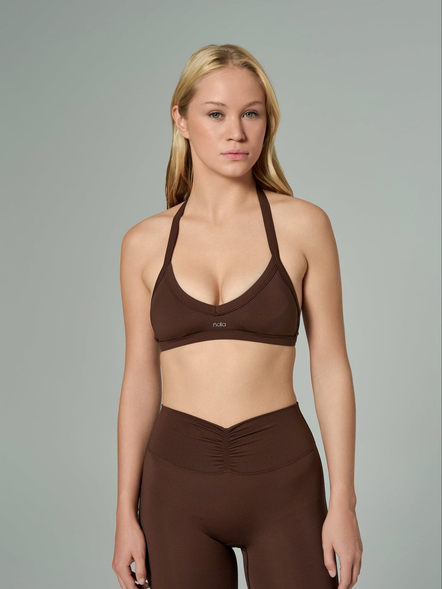 'Scarlet' Backless Halter Neck Sports Bra | Brown