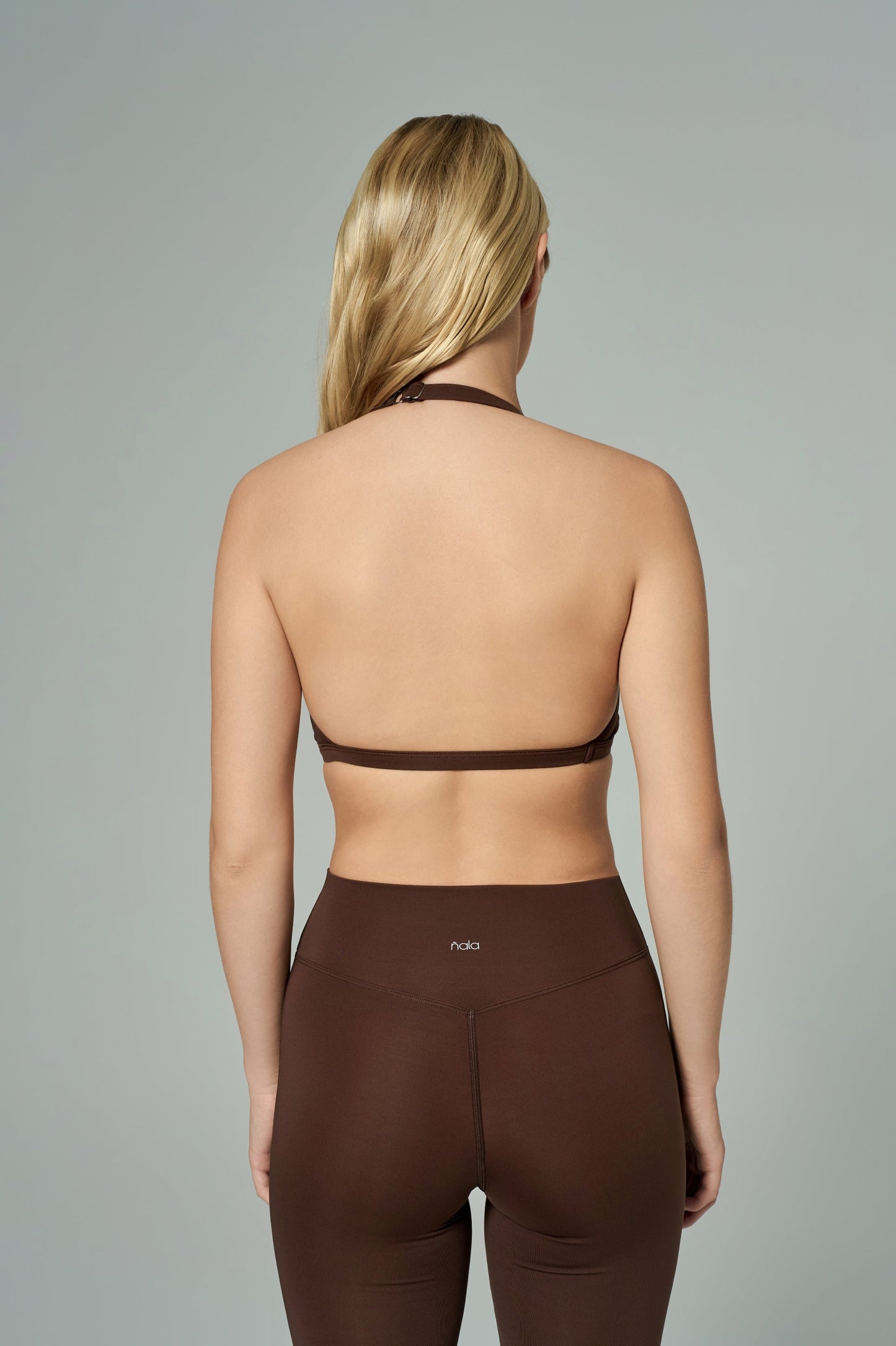 'Scarlet' Backless Halter Neck Sports Bra | Brown