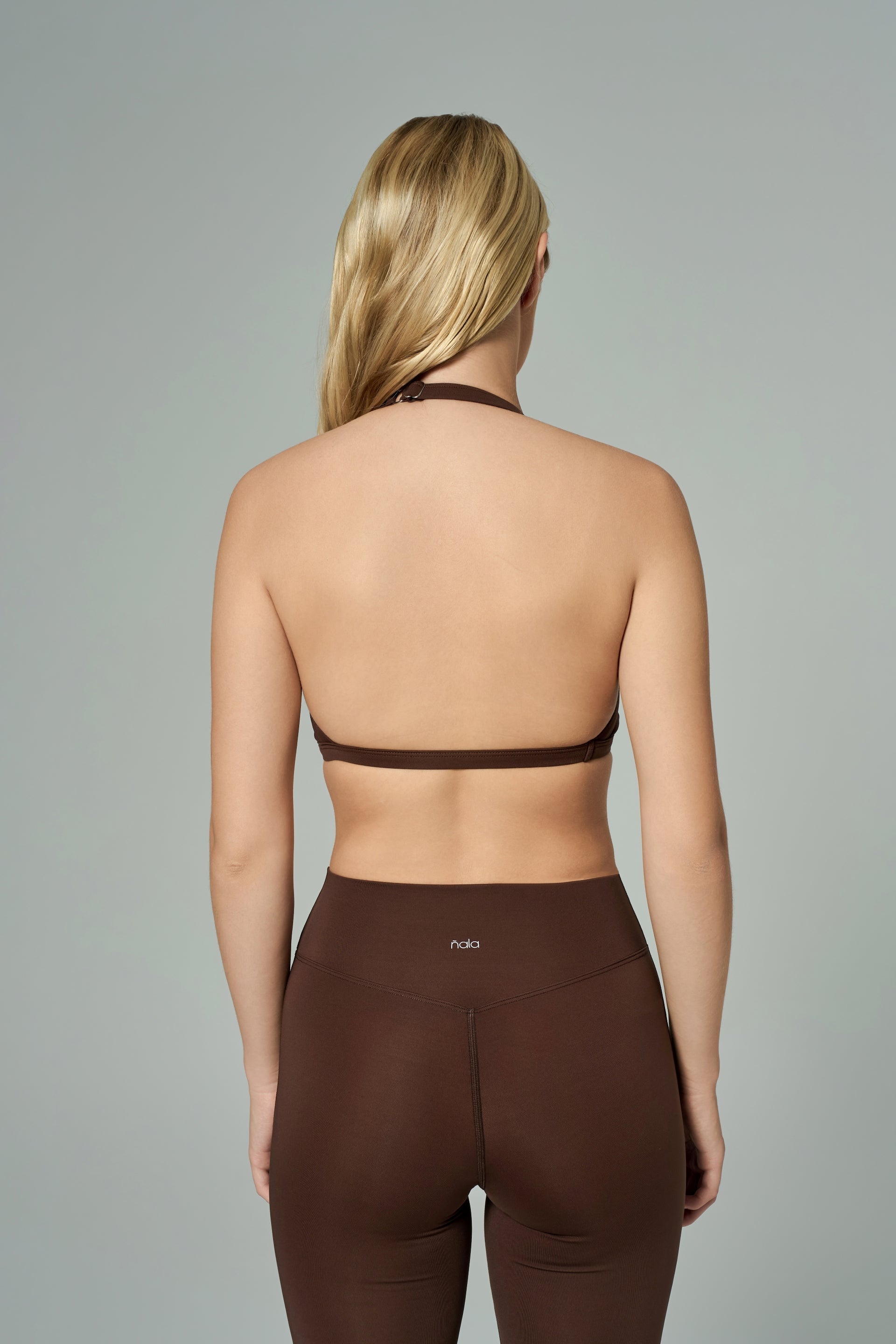 'Scarlet' Backless Halter Neck Sports Bra | Brown
