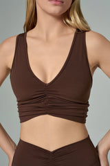 'Monica' Ruched Sports Bra | Brown