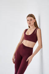 '2much' Double Layer Sports Bra | Burgundy