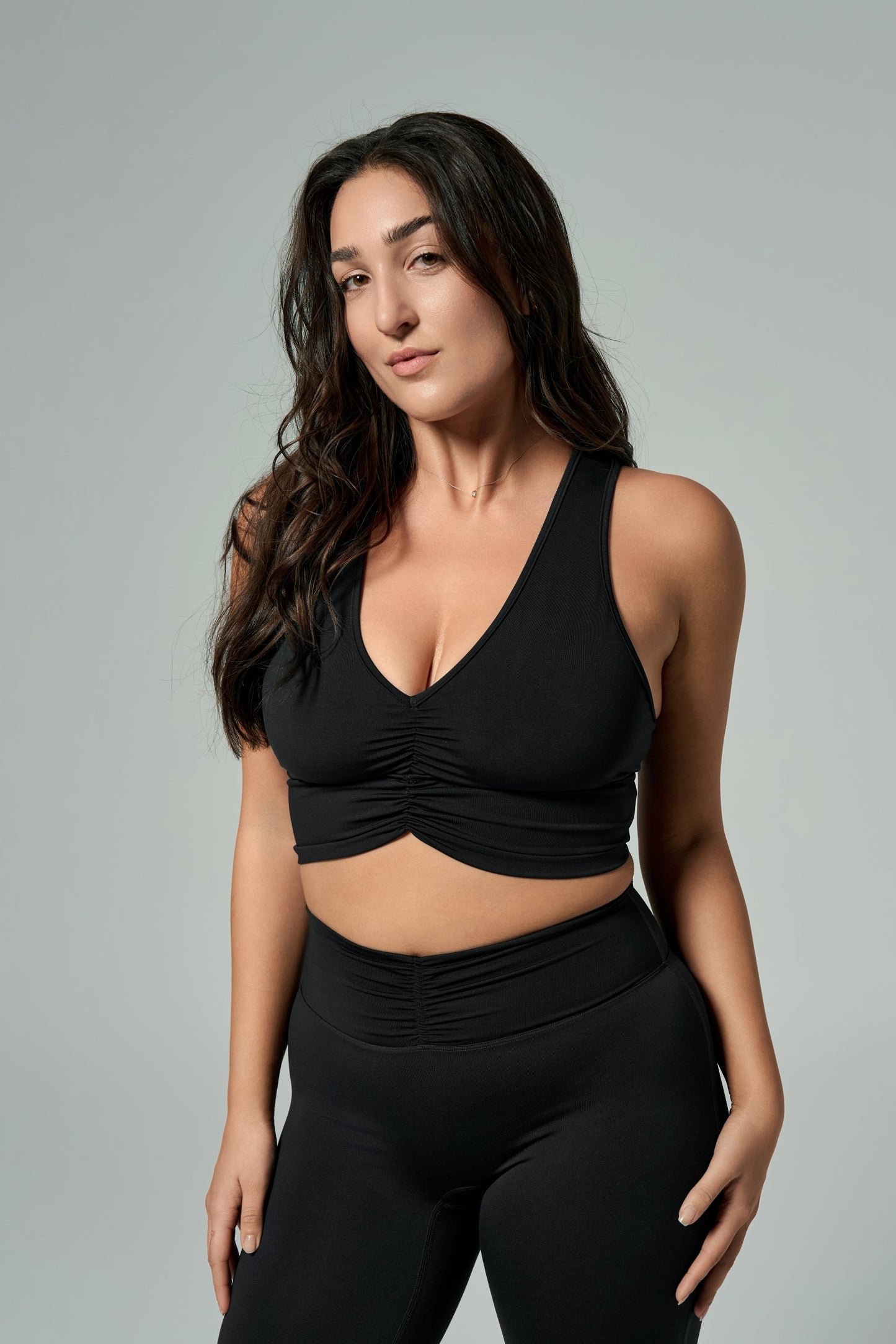 'Monica' Ruched Sports Bra | Black