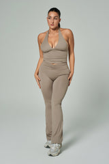 'Angelina Flare' High Waist Leggings with Ruched Waistband | Mink