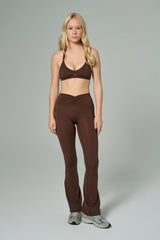 'Angelina Flare' High Waist Leggings with Ruched Waistband | Brown
